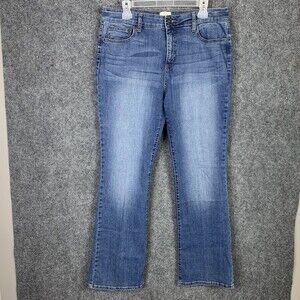 St. John's Bay Bootcut Jeans Women Size 14 Blue Denim Distressed Fade High Rise
